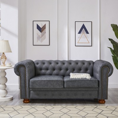Elegant Chesterfield Technical Leather Sofa, Tufted 3-Seater/2-Seater/1-Seater Couch with Nailhead Trim and Rolled Arms – ModernLuxe