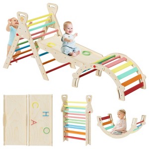 Pikler Triangle Set 7-in-1 Foldable Montessori Wooden Climbing Toys for Toddlers 1-5 Years Indoor Jungle Gym with Slide, Arch Ladder - 1 of 4
