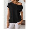 Coolmee Women's Knit Off The Shoulder Tops Summer Casual Short Sleeve Beach Vacation Tops - 3 of 4