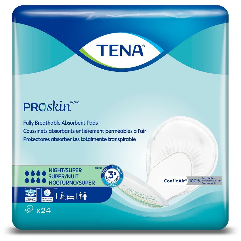 TENA ProSkin Night Super Absorbent Pads, Heavy Absorbency, Unisex, 48 count, 1 of 4
