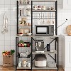 7-Tier Industrial Bakers Rack with Power Outlets – Microwave Stand with Wire Baskets, Hanging Hooks & Large Coffee Bar Station - 3 of 4