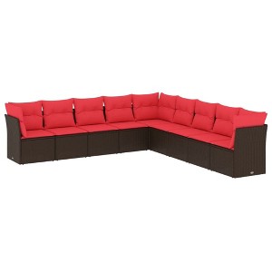 vidaXL 9 Piece Patio Sofa Set with Cushions Brown and Red - Without Table - 1 of 4