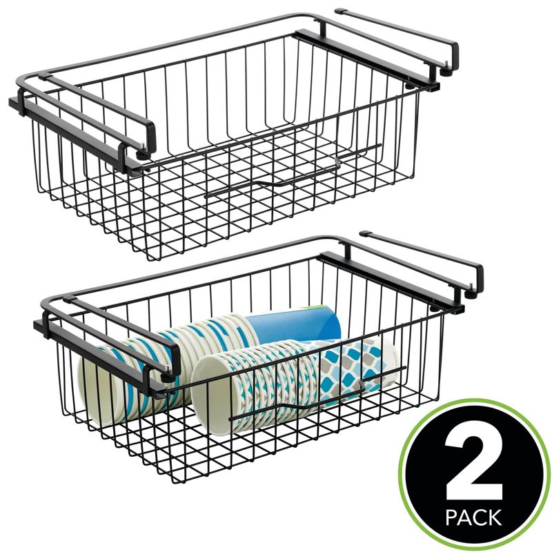 mDesign Large Wire Hanging Pullout Drawer Basket - Attaches to Shelving, 2 of 10