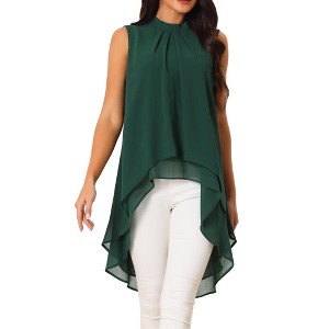 INSPIRE CHIC Women's Casual Tie Back Asymmetrical High Low Sleeveless Mock Neck Flowy Blouse - 1 of 4