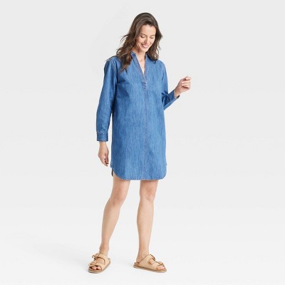 Women's Long Sleeve Popover Mini Shirtdress - Universal Thread™