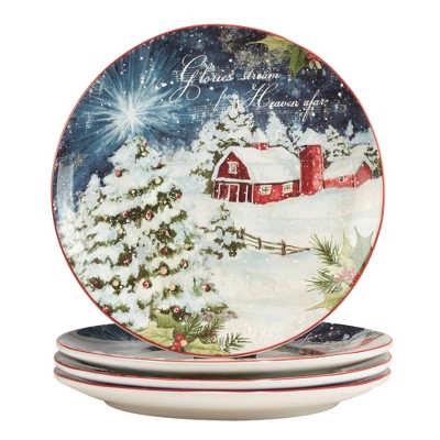 11 4pk Earthenware Watercolor Snowman Dinner Plates - Certified  International