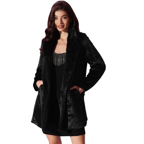 Unique Bargains Women's Plus Size Winter Collarless Faux Fur Fuzzy Coat  Jacket Overcoat 