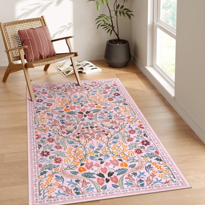 Lahome GST Intricate Floral Abundance Short Pile Velvet Rectangular Indoor Area Rug