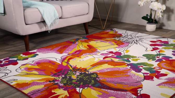 World Rug Gallery Modern Bright Flowers Non-Slip Area Rug, 2 of 7, play video