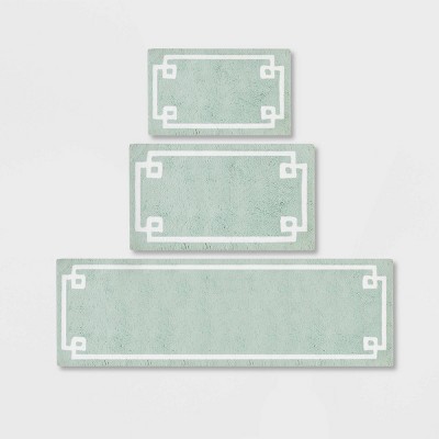 Seafoam Cotton Tufted Bath Rug with White Border