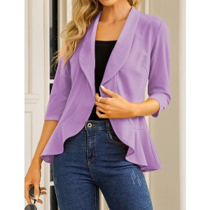 Womens Blazer 3/4 Sleeve Casual Office Business Open Front Suit Jacket Cardigan - 1 of 4