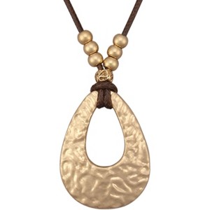 Leather and Wood Necklace Chunky Circle Pendant Boho Jewelry for Women - 1 of 4