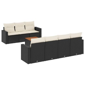 vidaXL Patio Sofa Set with Cushions Outdoor Furniture 8 Piece Poly Rattan - Black and Cream - 1 of 4