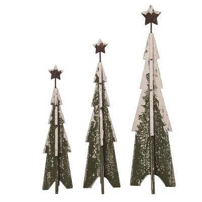 Transpac Wood 27.75 In. Multicolor Christmas Snowy Christmas Trees Set ...