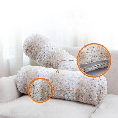Snow Leopard Faux Fur Bolster Pillows Set of 2