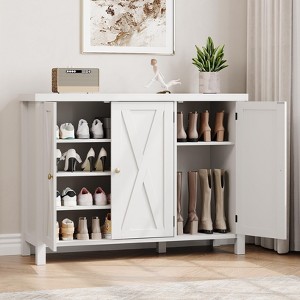 GustoWave Shoe Cabinet with Doors, Farmhouse 35'' Shoe Storage Cabinet, 4-Tier Entryway Shoe Storage, Large Shoe Organizer Cabinet for Hallway, White - 1 of 4