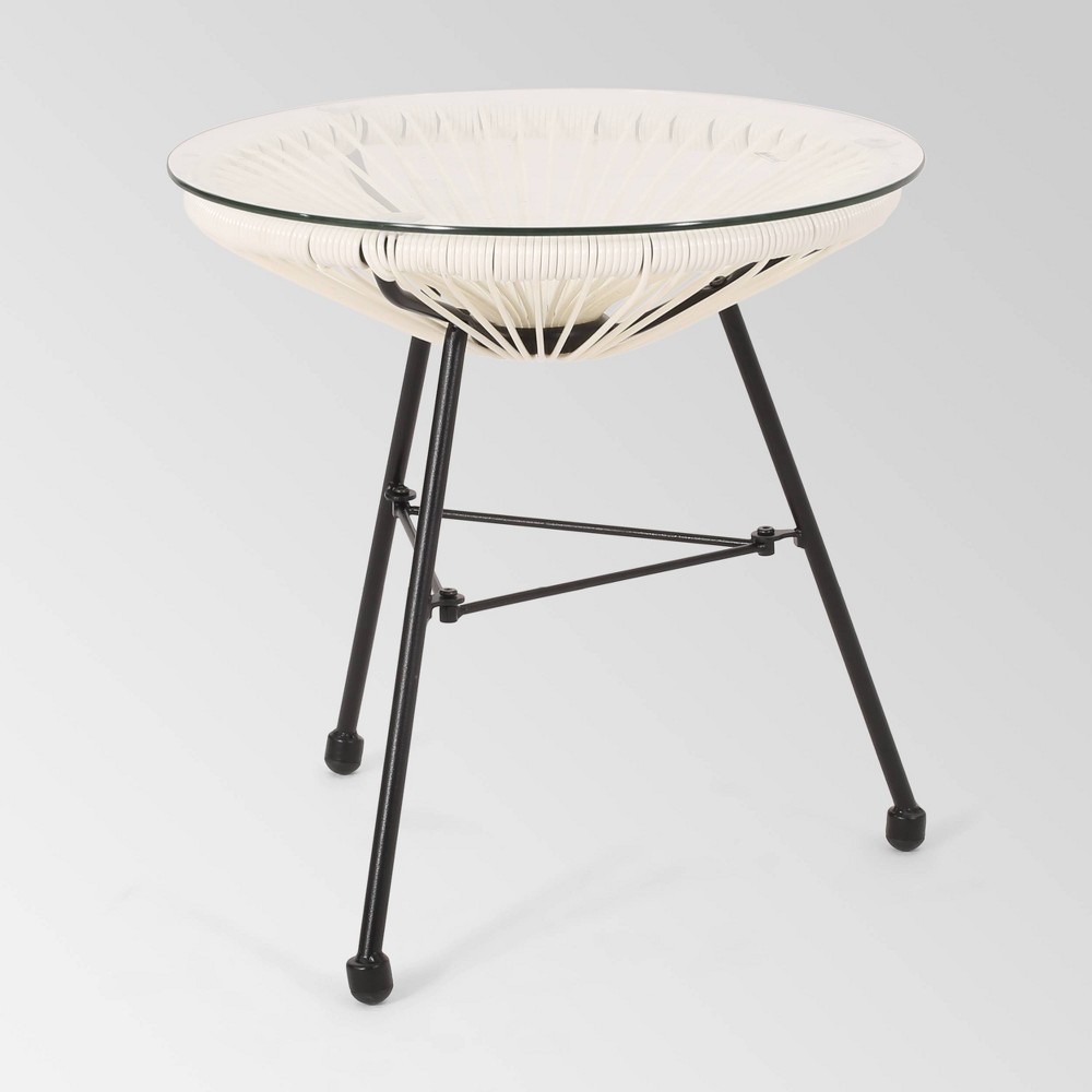 Nusa Faux Rattan Modern Side Table: Weather-Resistant, Iron Frame - Christopher Knight Home