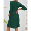 Maternity Women 3/4 Sleeve Smocked V Neck Dress Fall Casual Boho Flowy Ruffle Midi Dress for Baby Shower Photoshoot - 4 of 4