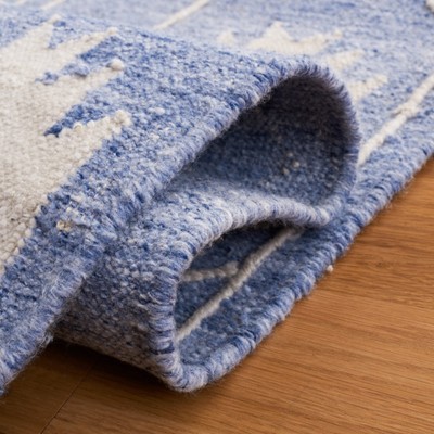 Blue and Ivory 8' x 10' Handwoven Wool Kilim Area Rug