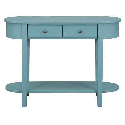 Infurnic Decorative Storage Cabinets Console Table with Curved Design Smooth Glaze for Entryways, Living Rooms and hallways, Blue, 15.5"*30"*33"