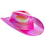 Zodaca Holographic Cowboy Hat for Women, Men, Cowgirl Hat for Costume, Dress-Up, Birthday, Bachelorette, Bachelor Party Accessories (Adult Size, Pink)