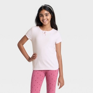 Girls' Short Sleeve Ribbed Bow Front T-Shirt - Cat & Jack™ - 1 of 3