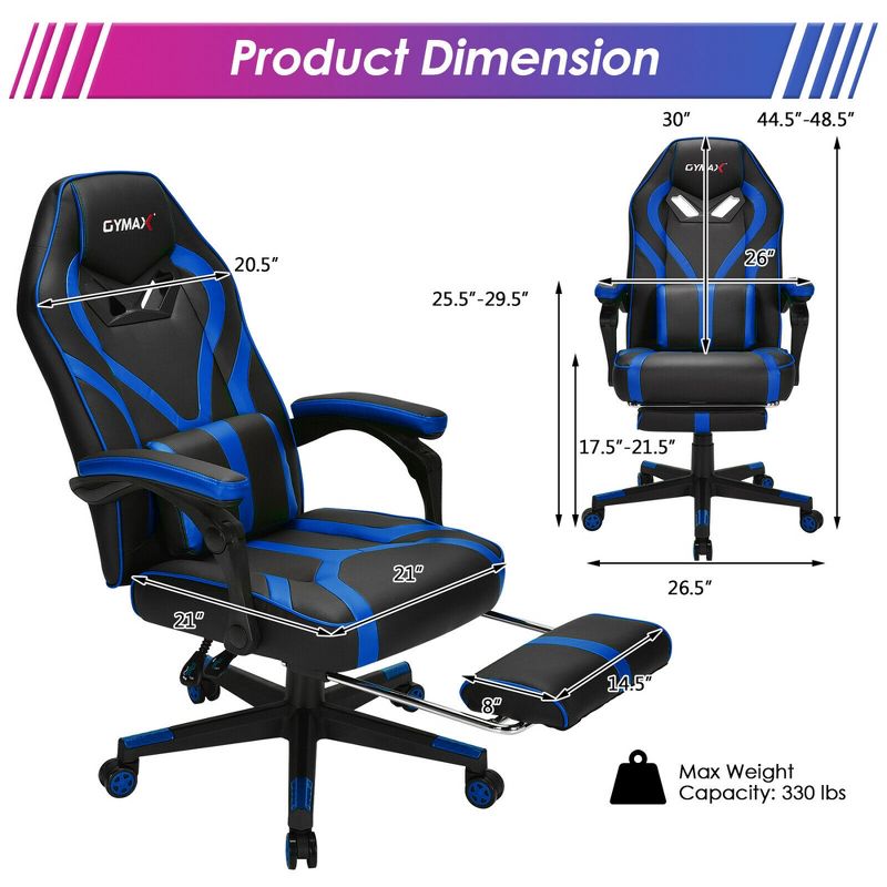 Costway Massage Gaming Chair Racing Recliner Computer Desk Chair w/Footrest, 4 of 14