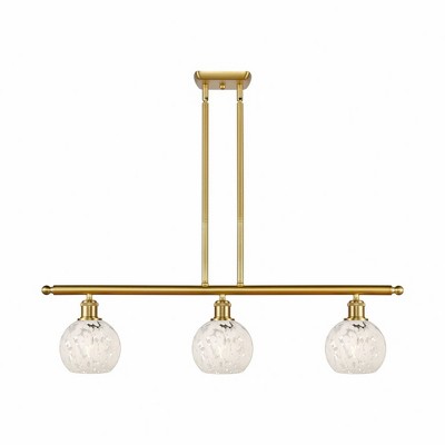 White Mouchette - 3 Light Stem Hung Island In Modern Style-8.5 Inches Tall and 36 Inches Wide