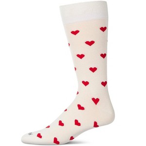 Memoi Men's Hearts Rayon From Bamboo Crew Socks Ivory 10-13 - 1 of 4
