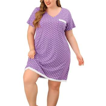 Agnes Orinda Women's Plus Size V Neck Polka Dots Short Sleeve Sleepwear Nightgowns