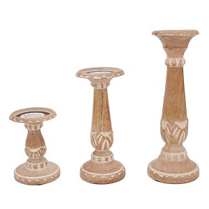 Mela Artisans Pak Set of 3 in White and Natural Finish Candleholders - 1 of 4