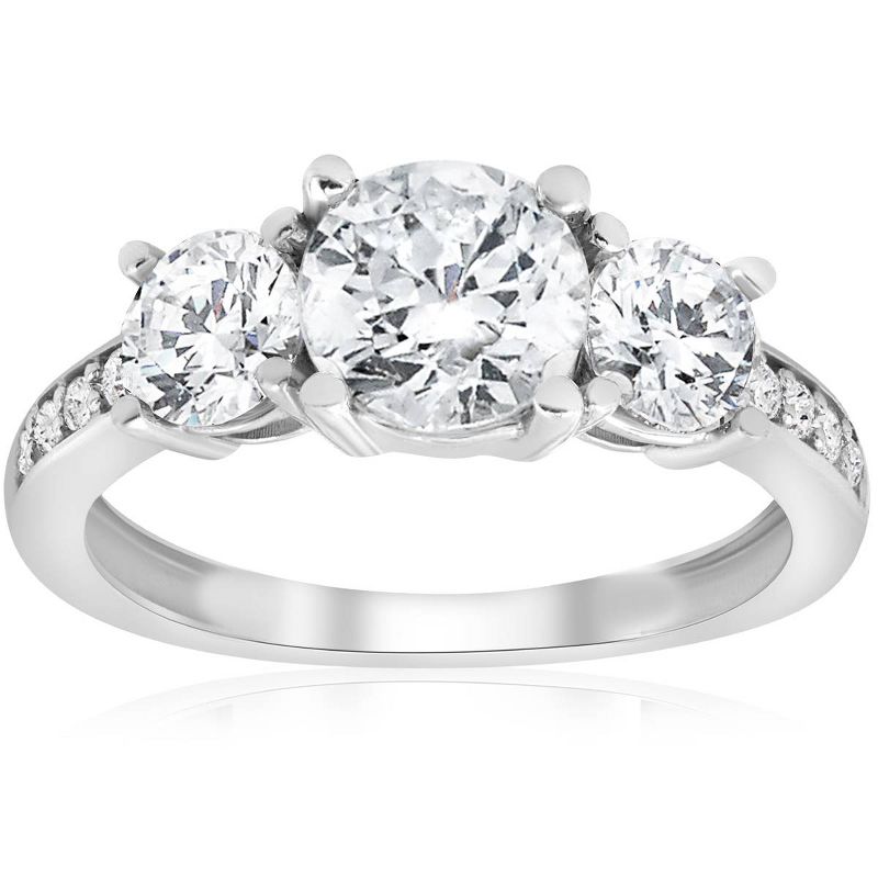 Pompeii3 1 1/2ct 3-Stone Diamond Engagement Ring 14K White Gold, 1 of 6
