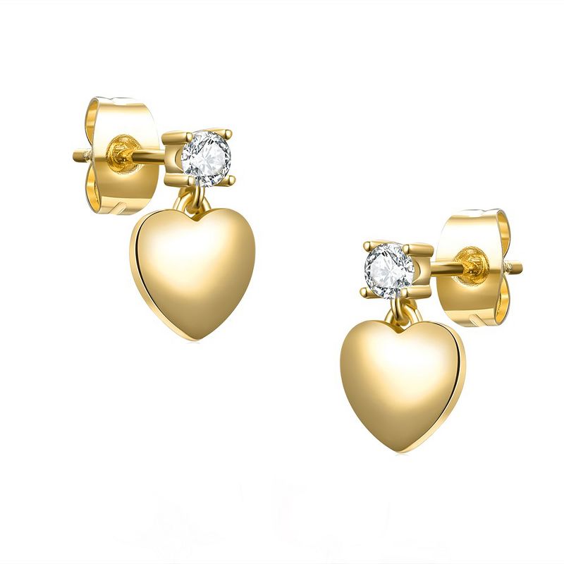 14k Yellow Gold Plated Cubic Zirconia Heart Dangle Earrings, 3 of 4