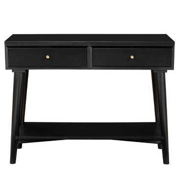 Transitional Mid-Century Black Mahogany Console Table with Storage