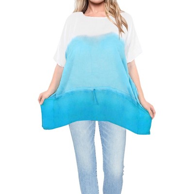 LA LEELA Women's Summer Vacation Beachwear Oversized Swim Suit Loose Holiday Bathing Suit Cover Ups 1X-2X Blue, Tie Dye Design