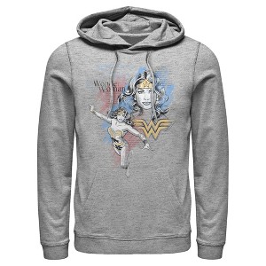 Men's Justice League Vintage Watercolor Sketch Portrait Pull Over Hoodie - 1 of 3