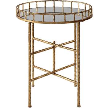 Uttermost Modern Glam Gold Leaf Round Accent Table 19 1/2" Wide Mirrored Tray Tabletop for Living Room Bedroom Bedside Entryway