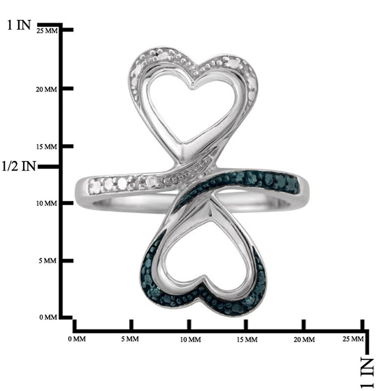 Women's Sterling Silver Round-Cut Blue and White Diamond Prong Set Double Heart Ring - White, 2 of 3
