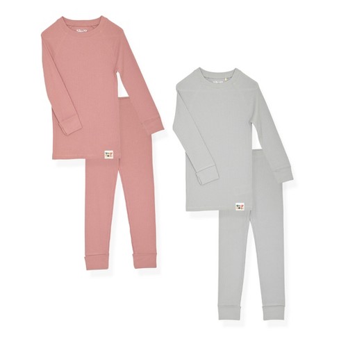 Sleep On It 4-piece 100% Organic Cotton Rib Knit Pajama Sets For Boys &  Girls, Pink & Grey, Size 2t : Target