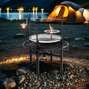 SEVOBAL Outdoor Grills, Griddles and Smokers Portable Round Charcoal Grill, Compact Camping BBQ for Outdoor Cooking, Black, 26.78"*24.6"*11.42" - 1 of 4