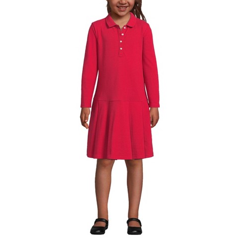 Lands End Kids Long Sleeve Mesh Pleated Polo Dress 16 Red Target