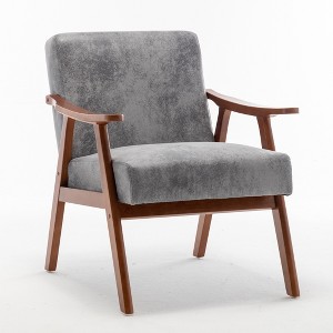 Ridstar Grey Accent Chair Extra-Thick Backrest with Solid Wood Frame, Wingback Chair for Bedroom, Reading Room - 1 of 4