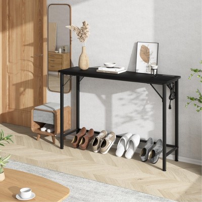 Console Table with Power Outlet, 39.4" Narrow Sofa Table with USB Ports Industrial Entryway Table