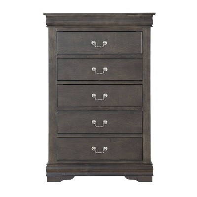 Elegant Gray Wooden Chest with Five Dovetail Drawers and Nickel Handles