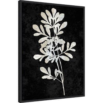 Plant Life White on Black Canvas Wall Art with Black Frame