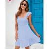 Clearlove Women's Summer Square Neck Tie Back Ruffle Sleeve Tiered A-Line Short Mini Dress - 4 of 4