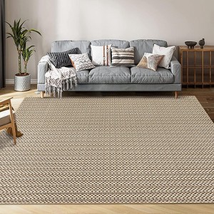 Vintage Print Area Rug,8x10Ft Boho Non-Slip Indoor Carpet with Realistic Braided Texture,Stain Resistant Distressed Print Mat - 1 of 4