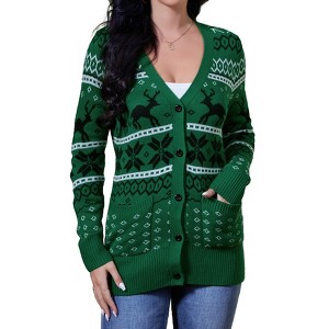 Women's Christmas Cardigan - Festive Knit Open Front Sweater with Holiday Patterns, Soft Long Sleeve Cozy Wrap for Xmas Party - 1 of 4