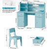 PAKASEPT Kids Desk and Chair Set with Hutch, Wooden Children Table with 3-Color Lights, Tiltable Desktop, Drawers, Storage Shelf, for Kids Bedroom - 2 of 4