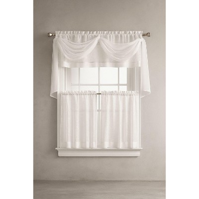 Kate Aurora Complete 4 Piece Linen Leaf Embroidered Complete Kitchen Curtain Set